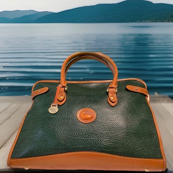Rare Vintage Dooley & Bourke All Weather Leather Pebble Green Satchel Tote Bag - Picture 8 of 8
